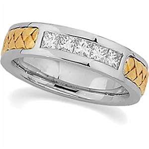 Two Tone Side Braid Ladies Diamond Wedding Band