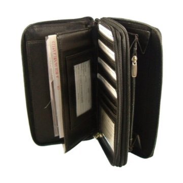 Genuine LEATHER Zipper Clutch Wallet w Checkbook Cover in Choice of Colors