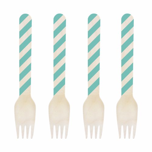 Dress My Cupcake 6.5-Inch Natural Wood Dessert Table Forks, Tiffany Blue Striped, 500-Pack