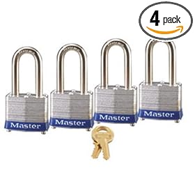 Master Lock 3QLF 1-9/16-Inch Wide 1-1/2-Inch Shackle Keyed-Alike Padlock, 4-Pack