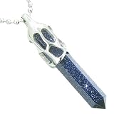 Positive Energy Cosmic Amulet Crystal Point Lucky Charm Blue Goldstone Pendant 18 Inch Necklace