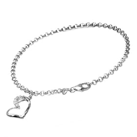 10k White Gold Rolo Bracelet w/ Diamond Heart Charm (.075 cttw, IJ Color, I2-I3 Clarity) by 