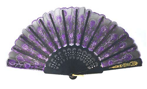 Black and Purple Handheld Asian Fan