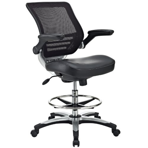 LexMod Edge Office Drafting Chair with Feet Ring, Mesh Back and Black Leatherette Seat On Sale
