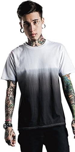 The Ace Men's Gradient Fashion Stylish Cotton Short Sleeve T-Shirt Tops 039T# White Black Small