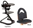 Svan High Chairs from Scandinavian Child with Infant Kit and Cushion, Black Cushion with Espresso Wood