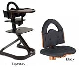 Svan High Chairs from Scandinavian Child with Infant Kit and Cushion, Black Cushion with Espresso Wood
