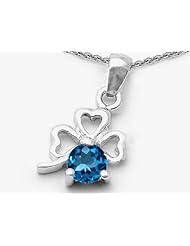 Celtic Love by Kelly (tm) Round Genuine Blue Topaz Lucky Clover Pendant in .925 Sterling Silver