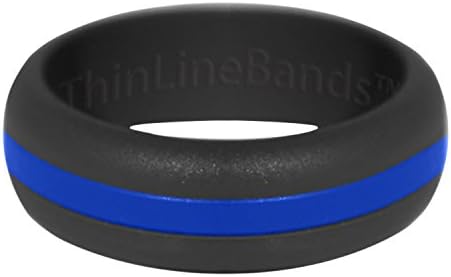 THIN LINE BANDS · Black Ring with Changeable Thin Blue Line · Women's Size 6 · Silicone Wedding Band/Engagement Ring · Safe, Comfortable, Versatile