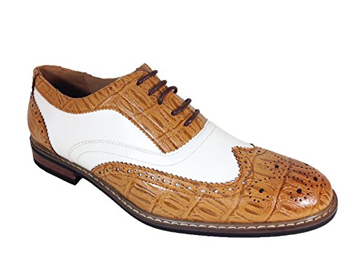 Men Classic Two Tone color Classic Lace up Wingtip Oxfords Shoes (Wooden) (10.5, tan/white)