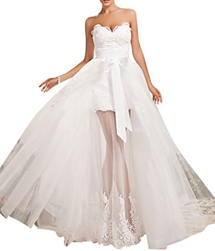 LISTEN TO ME Women's Lace Sweetheart Open Back No Train Beach Wedding Dress