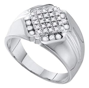 Pricegems 10K White Gold Mens Round Brilliant Diamond Cluster Set Wedding Ring (1/2 cttw, H-I Color, I1/I2 Clarity, Mens Sizes 8-13)