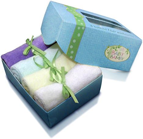 Bamboo Baby Washcloths (8 Pack) Soft Cloth Wipes New Baby Shower Registry Gifts (Blue Gift Box)