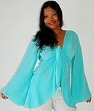 AQUA BLOUSE SHRUG TIES BELL SLEEVE BOHO FITS - M L XL 1X - B971A
