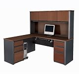 Prestige L-shaped Corner Computer Desk with Hutch in Bordeaux & Graphite