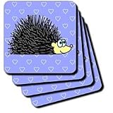 Janna Salak Designs Small Pets - Cute Hedgehog and Hearts Design Blue - Coasters
