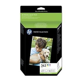 HP 363 Series Print Cartridge and Original Photo Paper Kit, 150 Sheets, 10 x 15 cm , 6 Cartridges