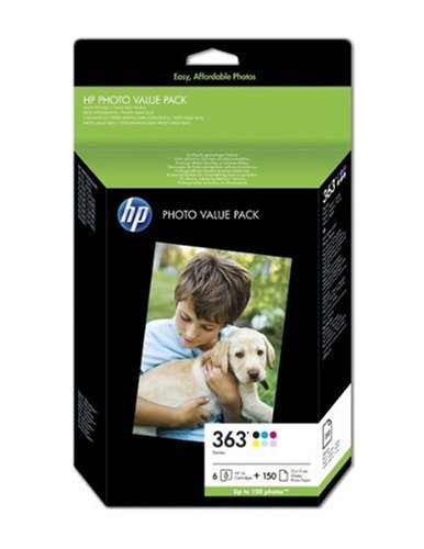 HP 363 Series Print Cartridge and Original Photo Paper Kit, 150 Sheets, 10 x 15 cm , 6 Cartridges