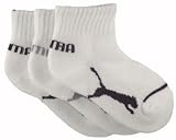 Puma Boys 8-20 3 Pair Pack Quater Crew Ulta Fresh, White, 6-7.5