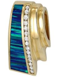 14K Gold 0.5ct tw 15 Diamond Blue Green Opal Pendant