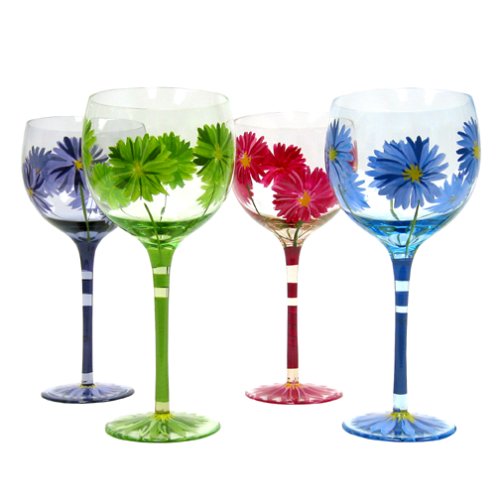 Block Basics Daisy Balloon Glasses, Set of 4