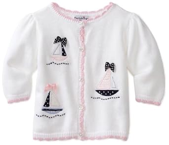 Hartstrings Baby Girls Newborn Pink & Black Sailboat Cardigan Sweater