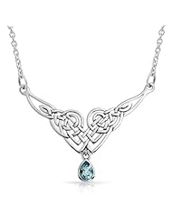 Bling Jewelry Sterling Silver Blue Topaz Celtic Knot Teadrop Necklace