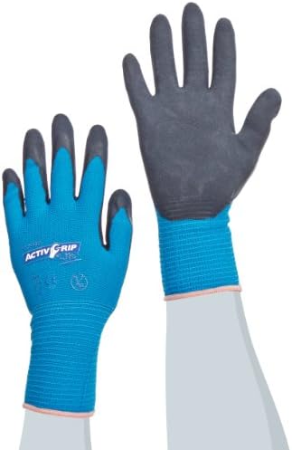ActivGrip 55-AG316/XS 13-Gauge Lite Latex Dipped Chemical Resistant Gloves with Micro Finish Grip, Black/Aqua Blue, X-Small, 1-Dozen