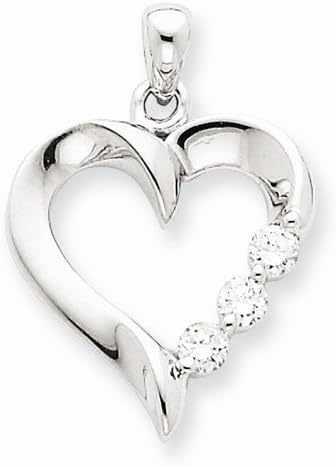 14k White Gold Three Stone Diamond Heart Pendant