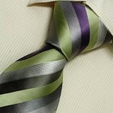 Green Striped Tie for Men Grey Silver Purple Stripes Birthday Gift Ideas Mens Style Silk Neck Tie St6035