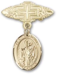 14K Gold Baby Badge with St. Wolfgang Charm and Badge Pin with Cross