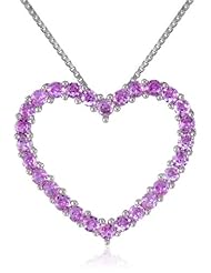 Sterling Silver Created Pink Sapphire Heart Pendant Necklace, 18"