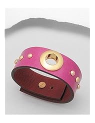 Deep Pink Leather Bracelet In White Base
