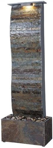 Kenroy Curvature Slate Floor Fountain Including Pump, Polished River Stones and 10 Watt Bulb for Indoor / Outdoor Use