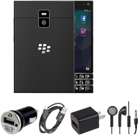Blackberry Passport - USB Car And Home Charger Adapter + USB Data Cable + Stereo Headset (4pc Combo Bundle Kit) - Black