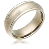 Men's Brushed Titanium Band Ring with Polished Edges, Size 9