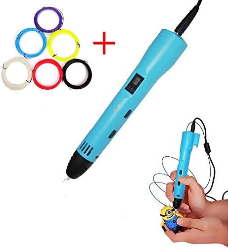 Ipeson 3d Printing Pen for 3d Drawing, 3d Scribbler Printing and Doodling with LCD Screen+USB Adapter+power Can use the power bank supply, with 6loops, length 32.8ft/pcs 3d pen filament (Blue+6PLA)