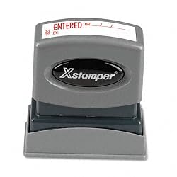 Xstamper One-Color Title Message Stamp, Entered, Pre-Inked/Re-Inkable, Red (1822)