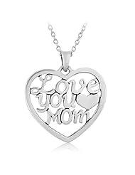 925 Sterling Silver "Love You Mom" Heart Pendant Necklace 18, Gift for Mom, Love mom Mothers day gift Jewelry for Women- Nickel Free