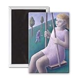 Girl on Swing, 1996 (oil on canvas) by Ruth.. - 3x2 inch Fridge Magnet - large magnetic button - Magnet