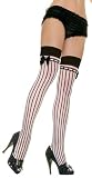 Lycra Sheer Pin Stripe Thigh Hi With Bow Top (Black/Pink;Plus Size)