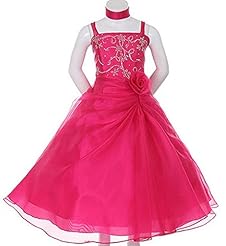 Girls Floor Length Organza/Satin Beaded  Dress