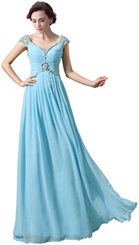 Fashion Plaza Chiffon Elegant Bateau Crystal Evening Dress Prom Gown D0139 (US10, Light Sky Blue)
