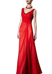 A-line V-neck Chiffon/Satin Cocktail Floor Length Mesh Applique Lace Backless Beaded Sleeveless Homecoming Dress/Pageant Dress/Prom Dress/Party Dress/Wedding Dress 