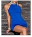 Female Women Hot Neck Rhinestone Mini Skirt Ball Night Club Dress (Blue)
