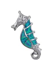 925 Silver Rhodium Blue Opal Seahorse Pendant Hawaiian Silver Jewelry