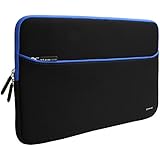 Evecase 15.6-Inch Ultra-Slim Neoprene Padded Sleeve Case Bag w/ Accessory Pocket for Laptop / Gaming Laptop / Notebook / Ultrabook / Chromebook (Black and Blue Trim)