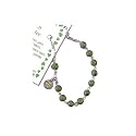 Silver Toned Celtic Rosary Bracelet w/Green Glass Engraved Shamrock Beads