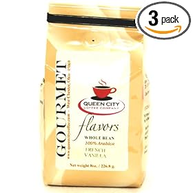 Queen City French Vanilla Flavored Coffee, Whole Bean, 8-Ounce Bags (Pack of 3)