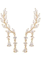 CZ Crystal Leaves Ear Cuffs Climber Earrings Sweep up Ear Vine Wrap Pins 1 Pair
